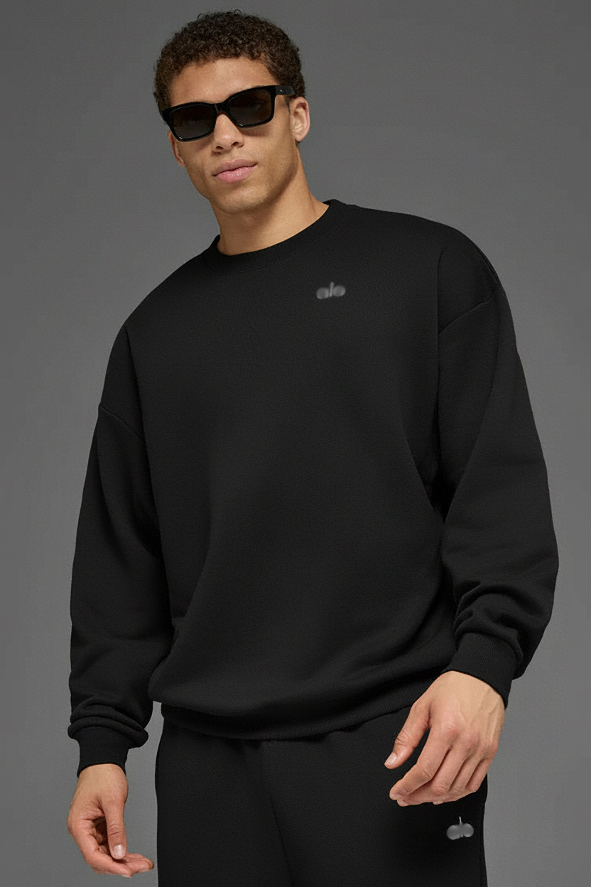 ALO Siyah Bisiklet Yaka Oversize Kalıp Sweatshirt