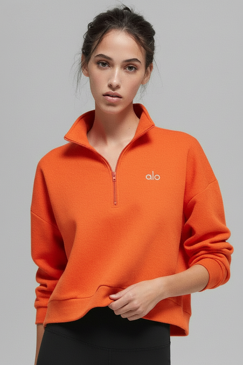 ALO Turuncu Renk Yarım Fermuarlı Sweatshirt