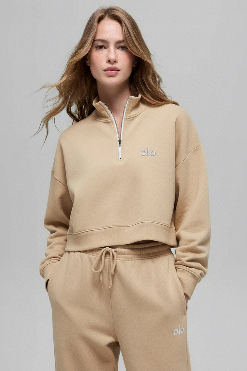 ALO Sütlü Kahve Renk Yarım Fermuarlı Sweatshirt