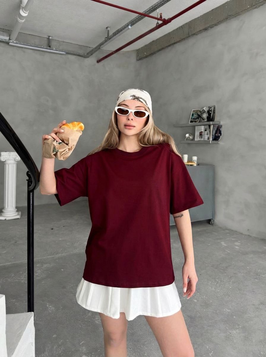 Hepsitrent Kadın Oversize Bisiklet Yaka Tişört