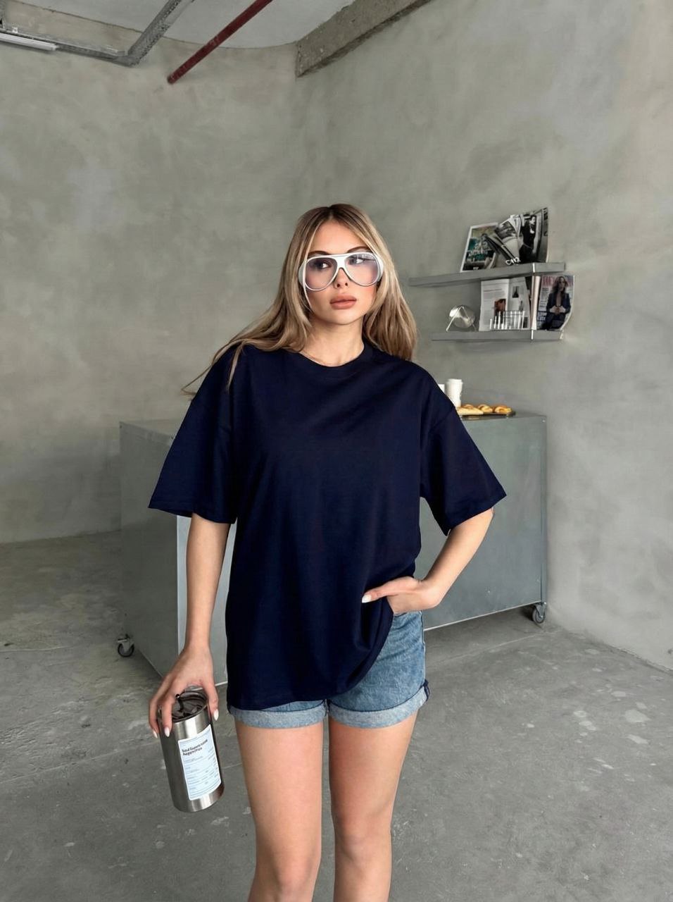 Hepsitrent Kadın Oversize Bisiklet Yaka Tişört
