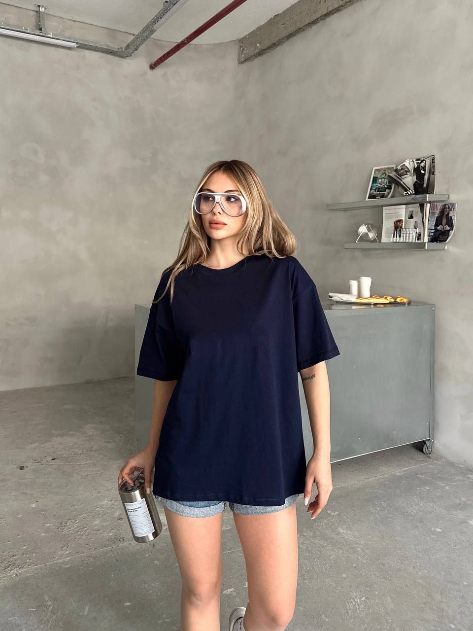 Hepsitrent Kadın Oversize Bisiklet Yaka Tişört