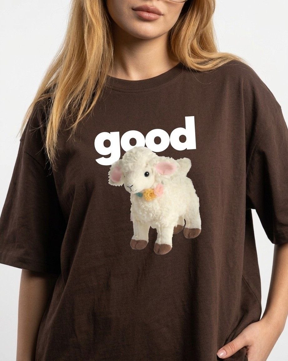 Hepsitrent Good Koyun Baskılı Kahverengi Oversize T-shirt