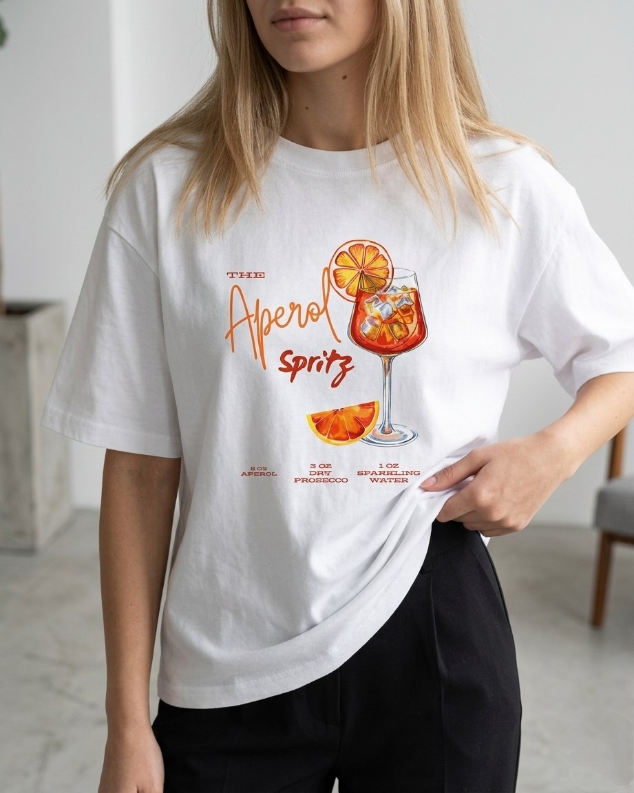 Hepsitrent Aperol Spritz Baskılı Beyaz Oversize Kadın Tişört