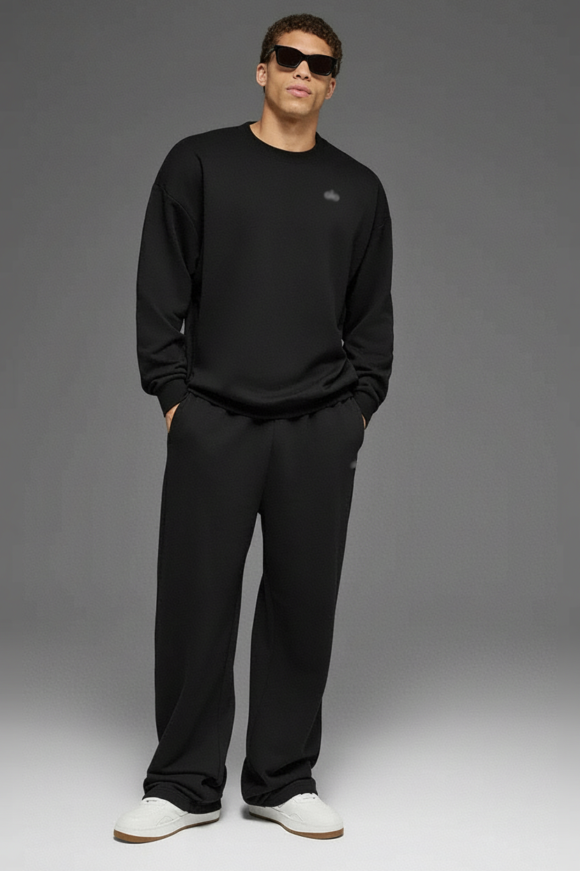 ALO Siyah Bisiklet Yaka Oversize Kalıp Sweatshirt