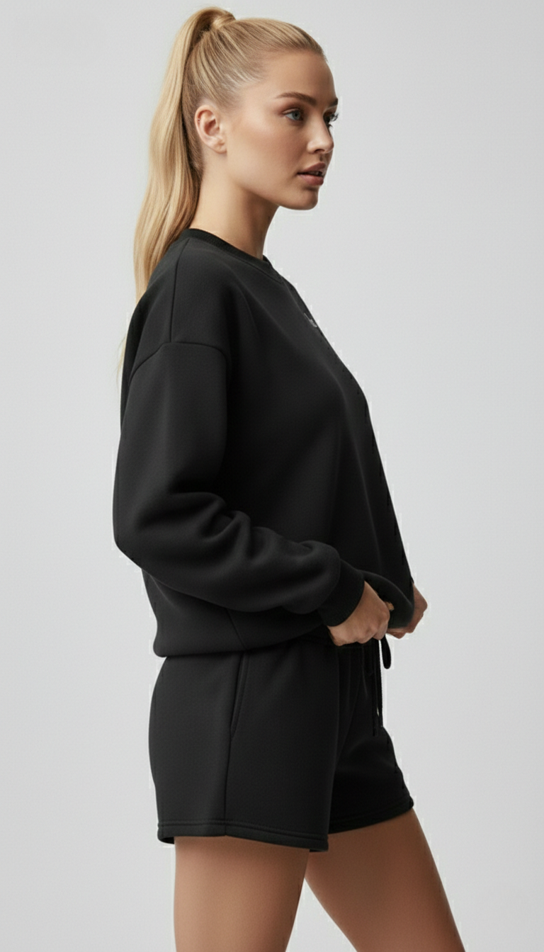 ALO Siyah Bisiklet Yaka Oversize Kalıp Sweatshirt