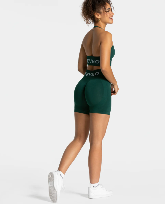 TEVEO Signature Koyu Yeşil Push Up Yüksek Bel Seamless Kısa Spor Tayt