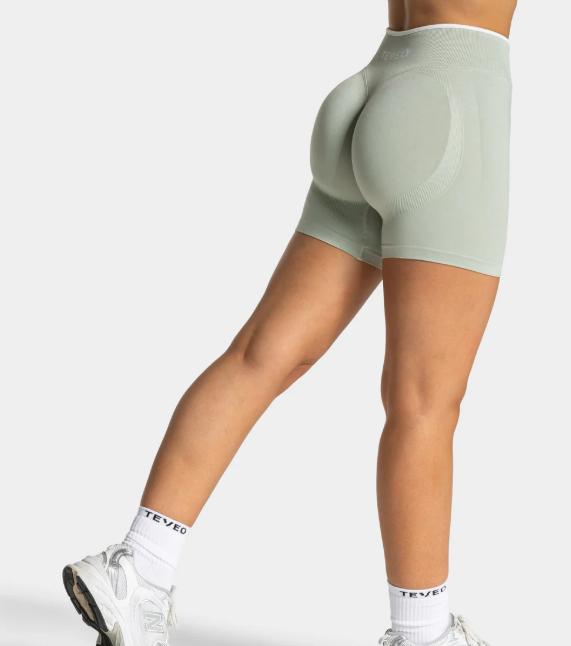 TEVEO Contrastline Sculpt Scrunch Seamless Shorts Fıstık Yeşili Kısa Tayt