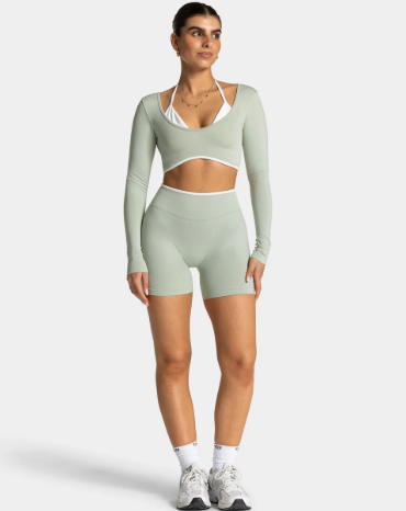TEVEO Contrastline Sculpt Scrunch Seamless Shorts Fıstık Yeşili Kısa Tayt