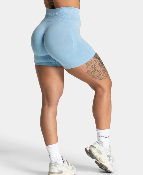 TEVEO Acid Covert Scrunch Shorts Babyblau Seamless Büzgülü Kısa Tayt