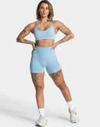 TEVEO Acid Covert Scrunch Shorts Babyblau Seamless Büzgülü Kısa Tayt