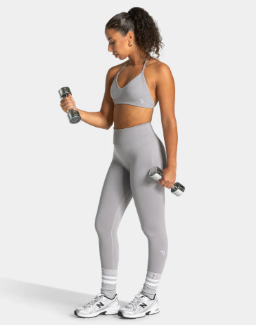 TEVEO Lift Seamless Hellgrau Leggings Büzgülü Uzun Tayt