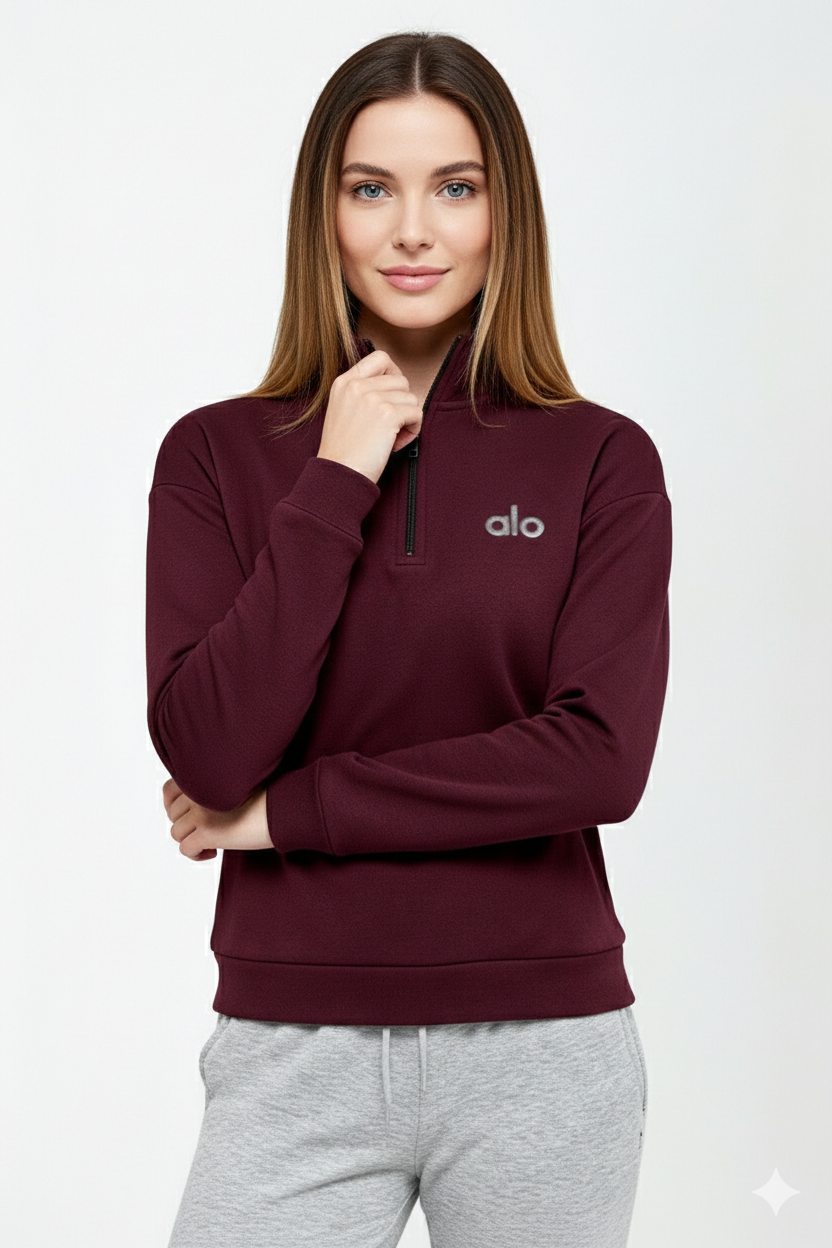 ALO Vişne Bordo Renk Yarım Fermuarlı Sweatshirt