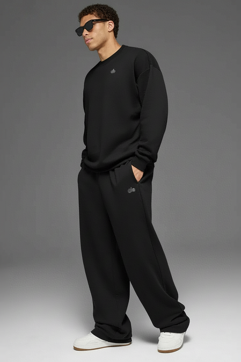 ALO Siyah Bisiklet Yaka Oversize Kalıp Sweatshirt