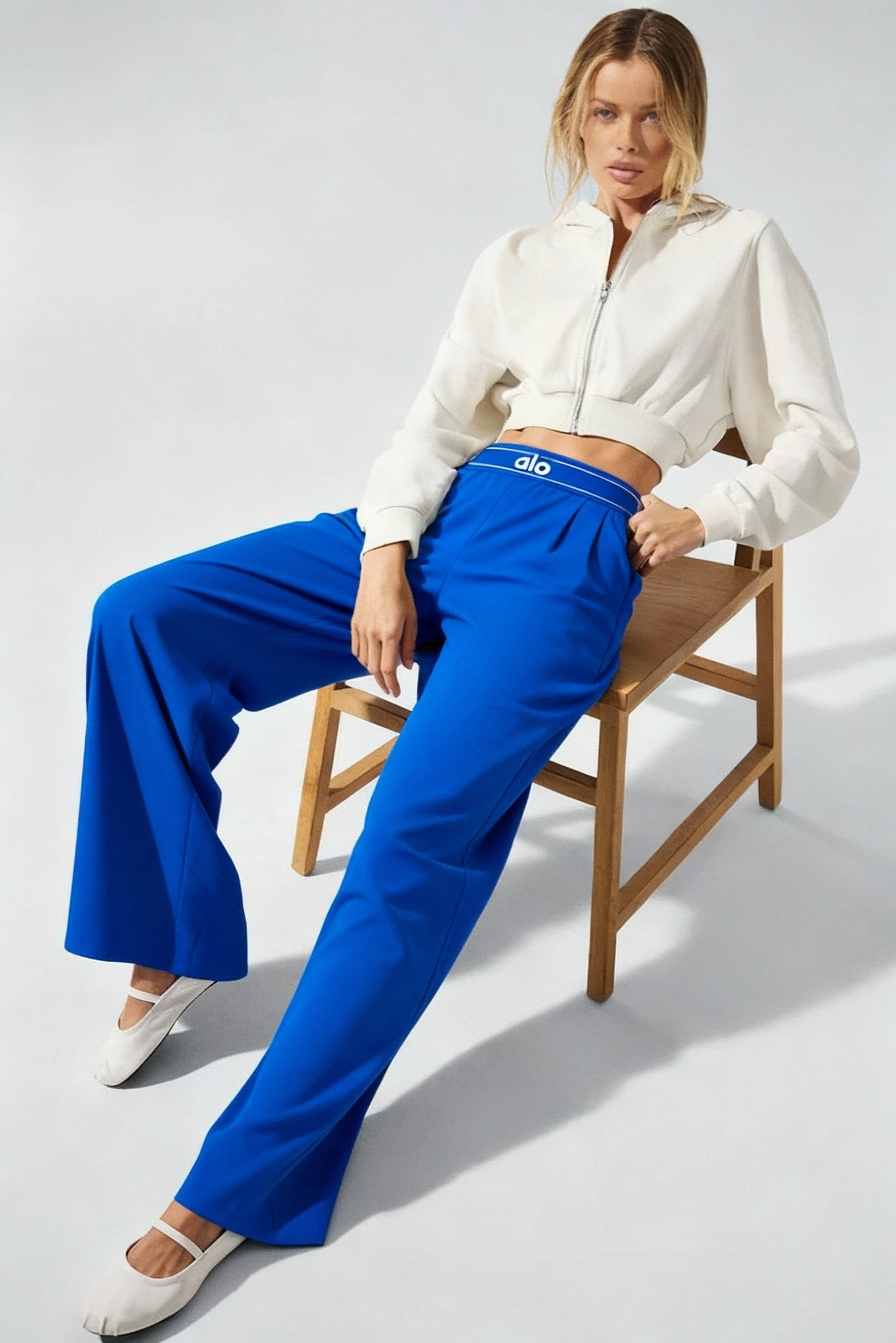 ALO Saks Mavisi Beli Lastikli Rahat Kalıp Pantolon