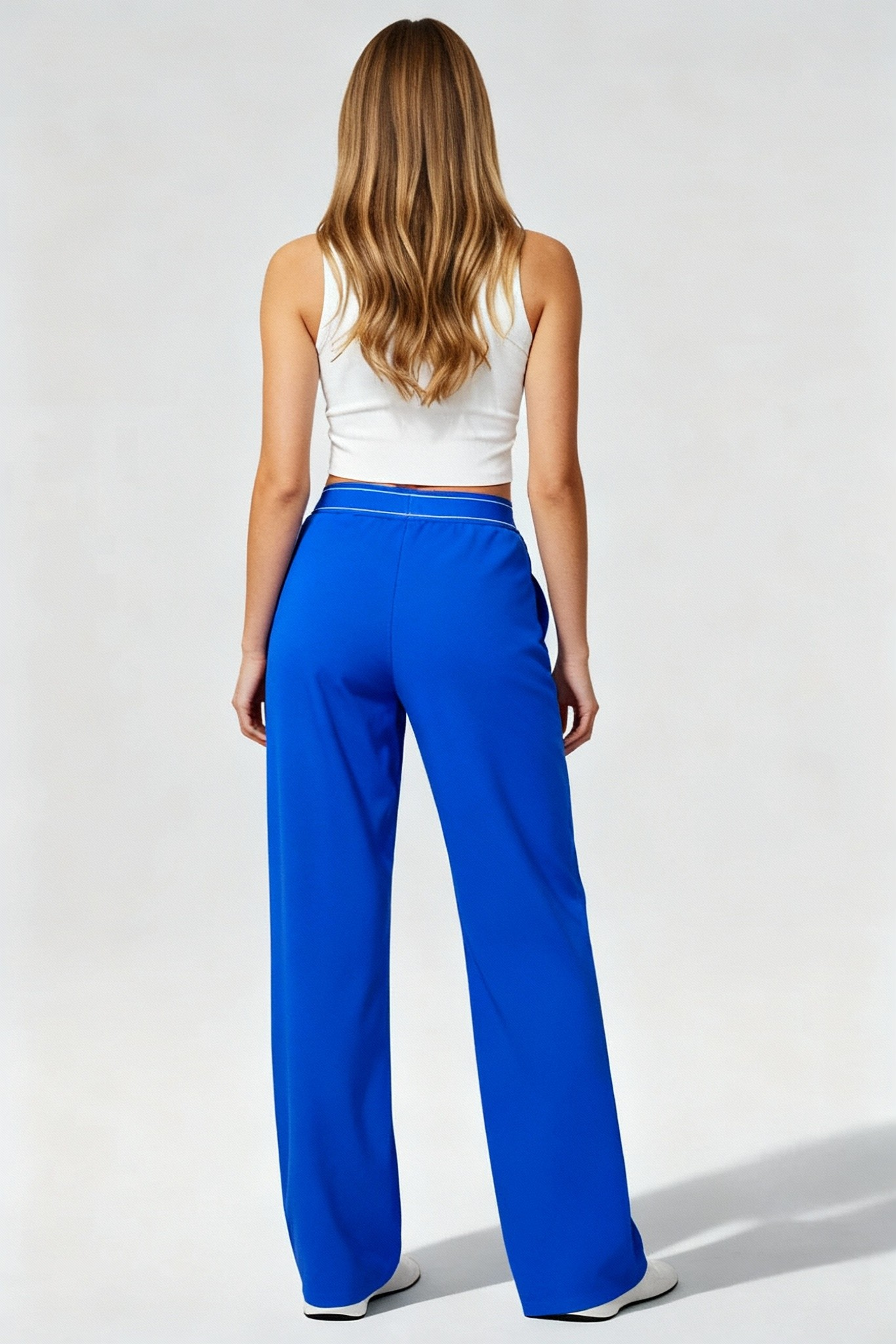 ALO Saks Mavisi Beli Lastikli Rahat Kalıp Pantolon