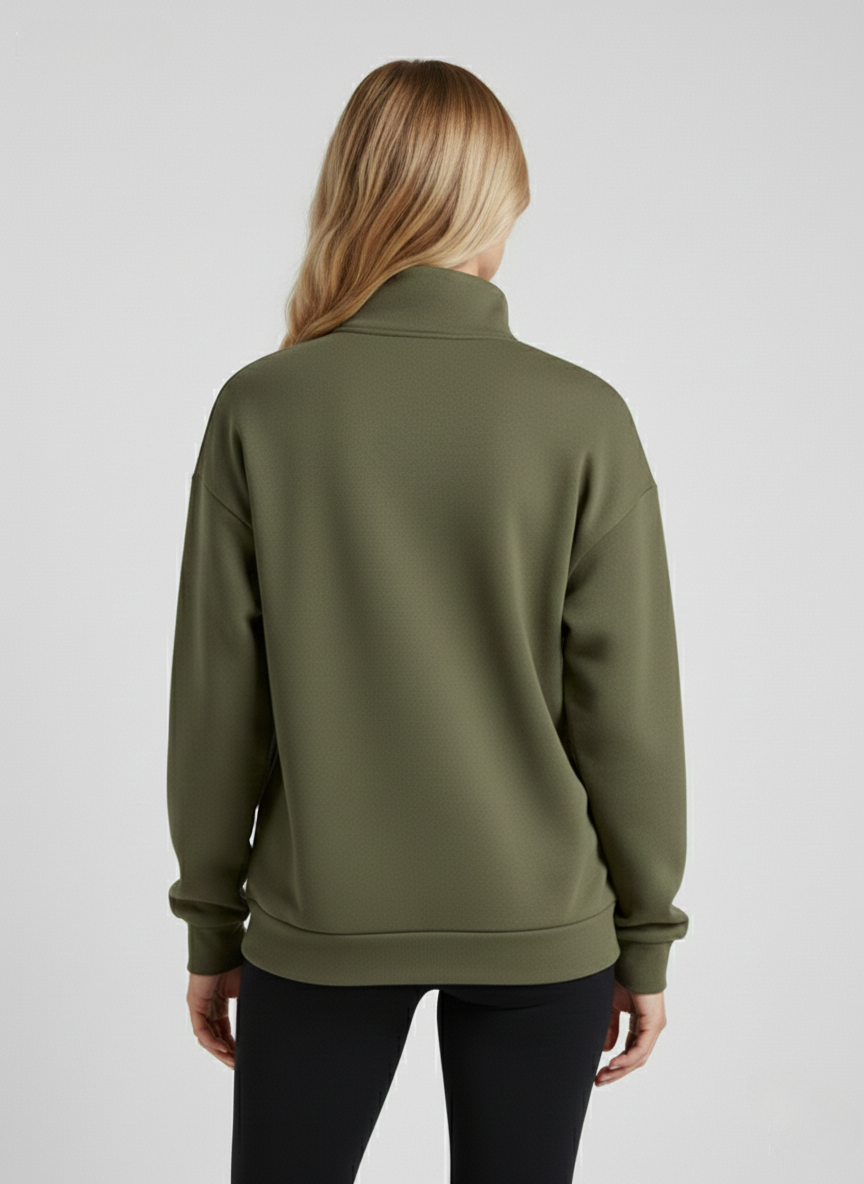 ALO Haki Renk Yarım Fermuarlı Yaka Uzun Kollu Sweatshirt